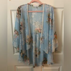 Chris & Carol Floral Blue Kimono Top